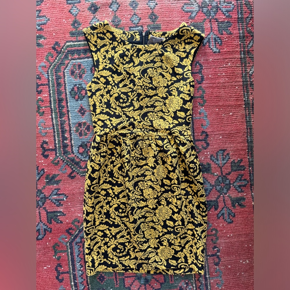 Moon Collection Gold and Black Jacquard Print Dress. Size S